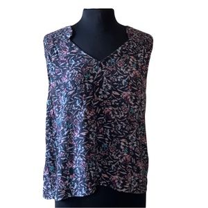 ROAN + RYAN Floral Blouse Sleeveless Black Large Rayon Top
